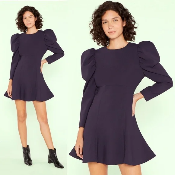 LIKELY Navy Alia Favorite Stretch Puff Sleeve Fit & Flare Dress - 10 - Picture 1 of 9
